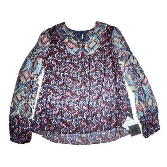 NWT Anna Sui Dark Floral Blouse Sz.6 Multi Crepe Lurex Fairy Designer Boho 90s - Picture 5 of 15